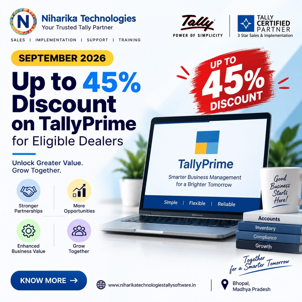 Read more about the article Up to 45% Discount on TallyPrime for Eligible Dealers | September 2026